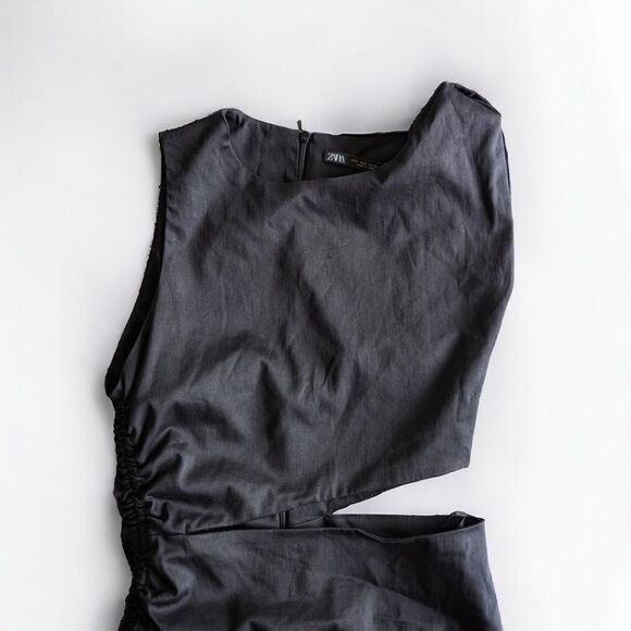 Zara Women's Stretch Bodycon Cut Out Twist Shoulder Side Cinch Mini Dress Sz S - Picture 9 of 14